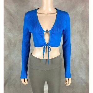 ZARA Blue Long Sleeve Tie Front Shrug Size Large